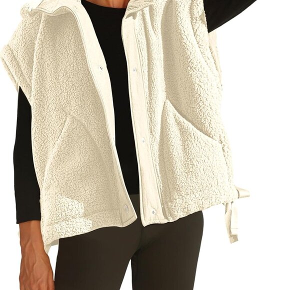 Sherpa Jacket for Women Casual Fleece Vest Oversized Sleeveless Outwear Warm But - Picture 1 of 8